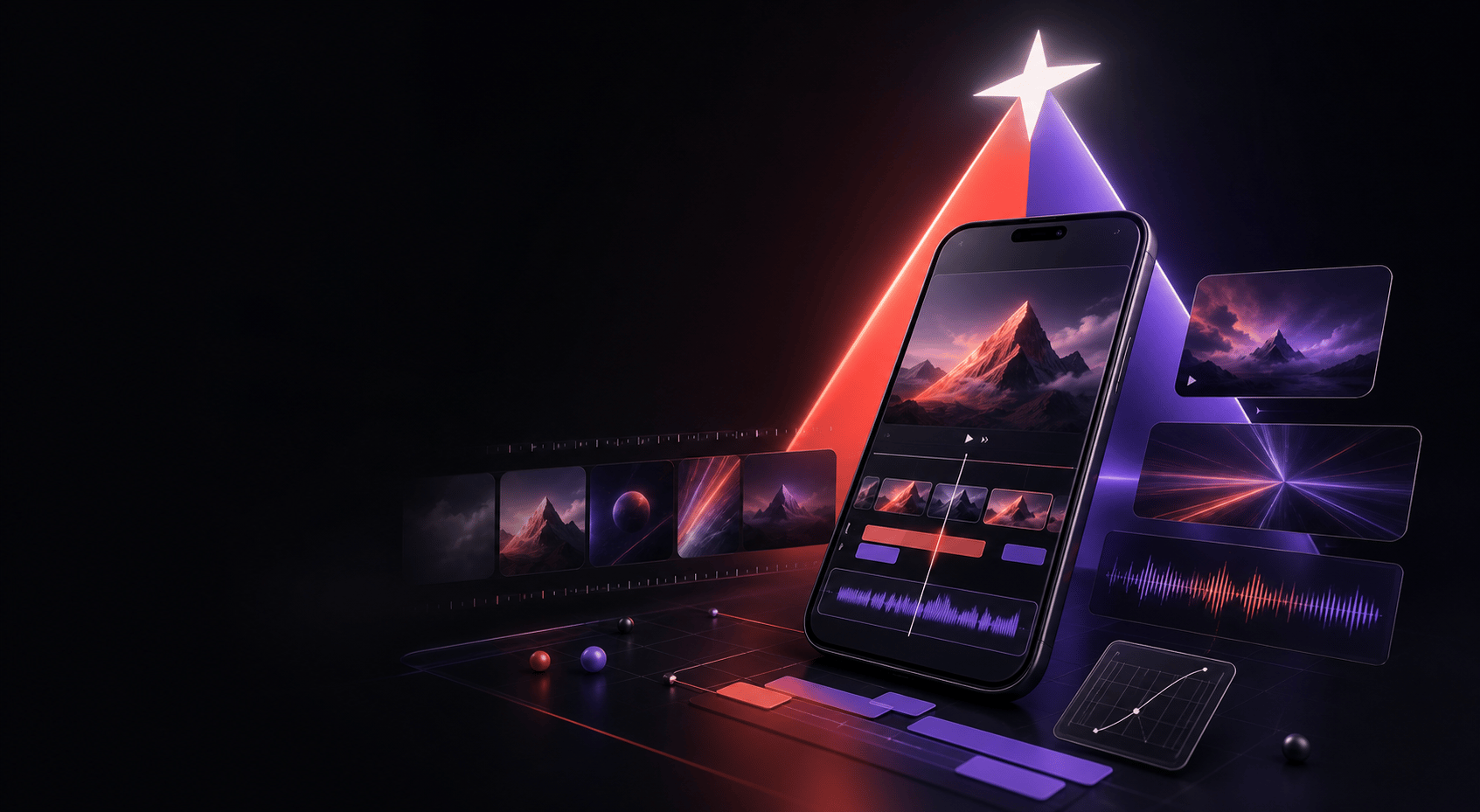 AuraVis AI video workspace inspired by the peak and star logo